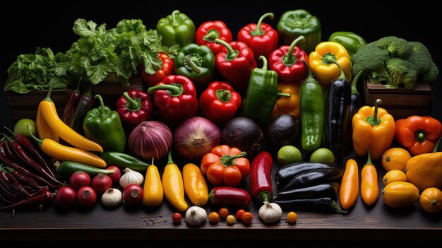 collection of fresh vegetables on a black background optimized for resolution FULL HD