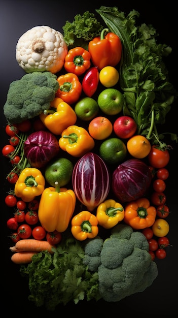 Collection of fresh vegetables on a black background optimized for resolution full hd