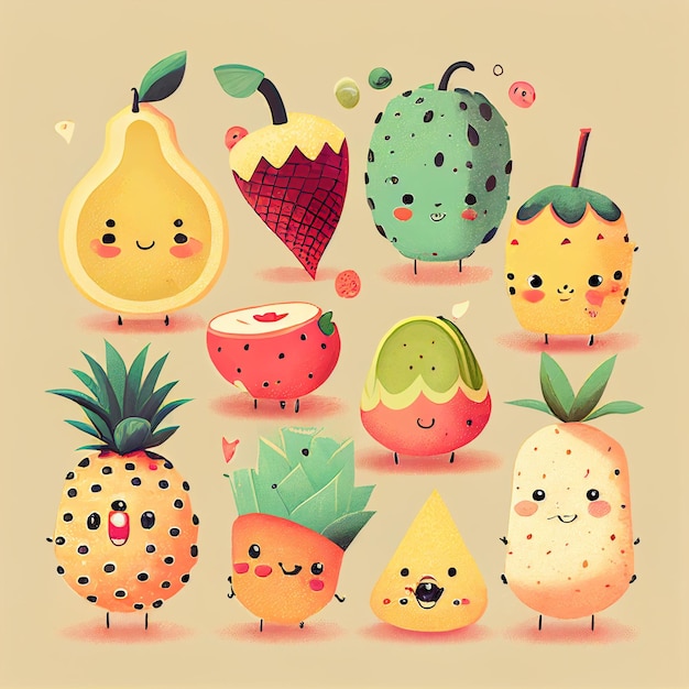 Photo a collection of fruit illustrations with the phrase 