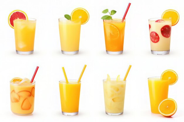 Коллекция фруктовых соков и апельсиновых коктейлей