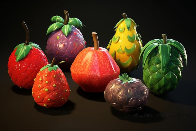 a collection of fruits from the company of the artist.