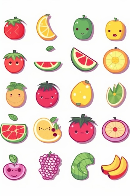 A collection of fruits that are on a white background.