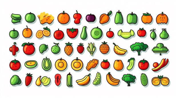 A collection of fruits and vegetables including one that says'fruit '