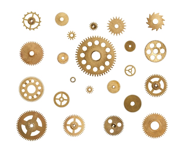 Collection of gears of different sizes on white background