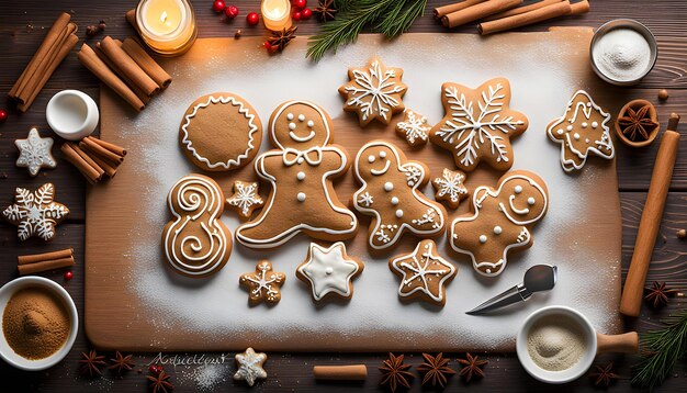 a collection of gingerbread men and a cup of coffee