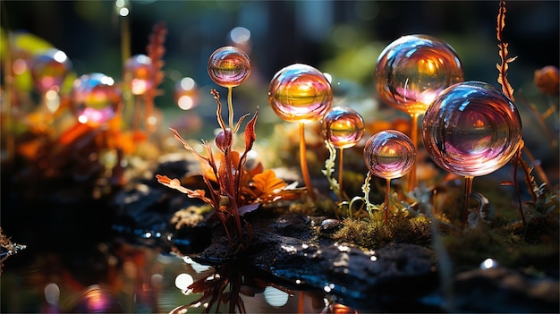 A collection of glass flowers by person