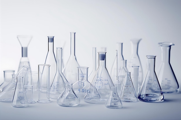 Photo collection of glass science beakers and vessels