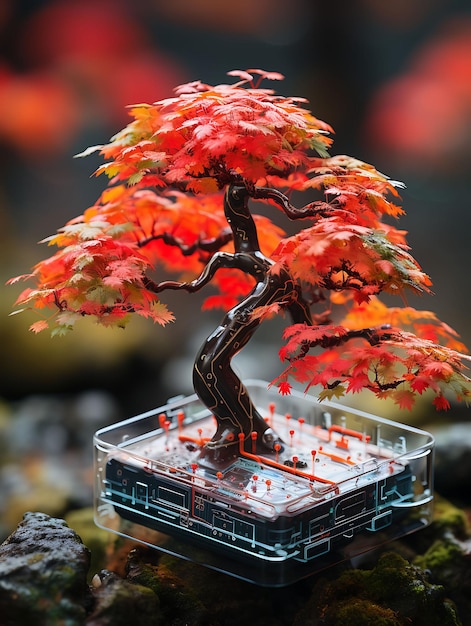 Foto collezione di schede di plastica lucida fissate ai rami del bonsai con b vintage nature hang tag