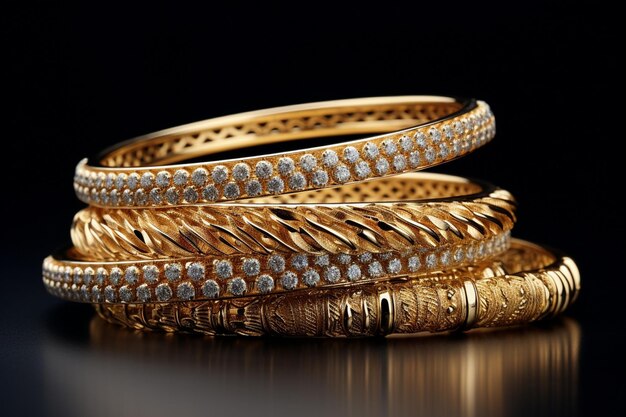 A collection of gold bangles and bracelets with diam