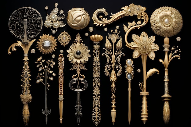 коллекция золотых и серебряных украшений, в том числе с голубым фоном