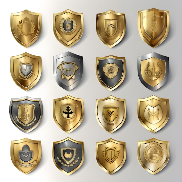 Photo a collection of gold and silver shield designs with the word 