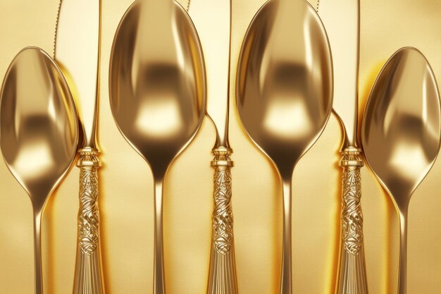 Foto una collezione di cucchiai d'oro che possono aggiungere eleganza a qualsiasi esperienza culinaria perfetta per ristoranti di fascia alta o eventi di lusso