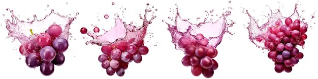 Collection of grapes with splashing water on white background