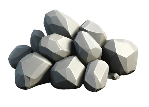 A collection of gray and white marbles with a white background