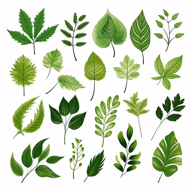 Foto una collezione di foglie verdi e piante tra cui una che dice 