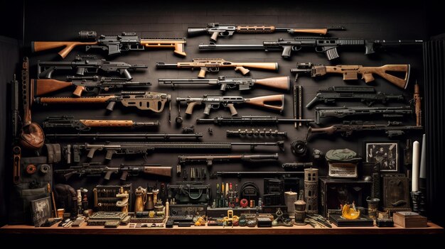 a collection of guns including one that says " gun ".