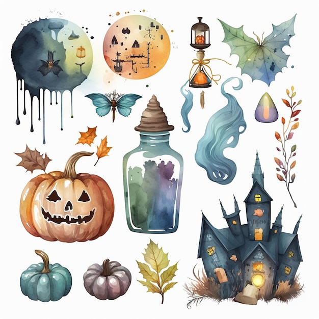 A collection of halloween illustrations for halloween.