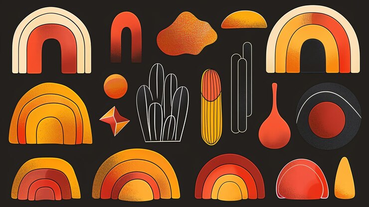 Photo a collection of handdrawn abstract shapes and illustrations the pack includes rainbows cacti hands and other geometric shapes