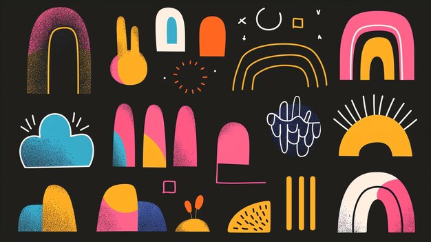 A collection of handdrawn abstract shapes and illustrations