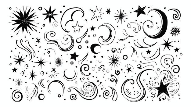 Photo a collection of handdrawn stars moons and flourishes these celestial elements are perfect for adding a touch of magic to your next project