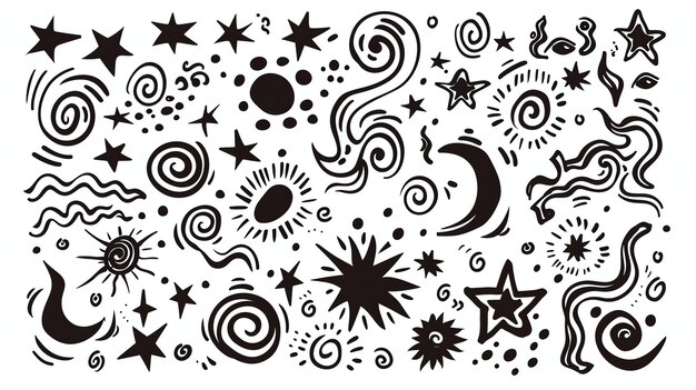 A collection of handdrawn stars moons and other celestial objects The perfect addition to any spacethemed project