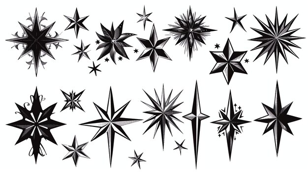 Photo a collection of handdrawn stars the stars are all different sizes and shapes and they are arranged in a random order