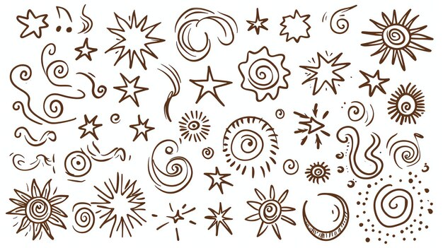 Photo a collection of handdrawn stars swirls and other celestial doodles