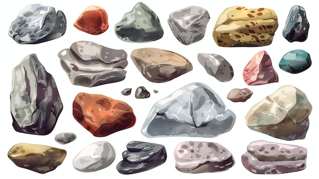 Photo a collection of handdrawn vector illustrations of various rocks and stones