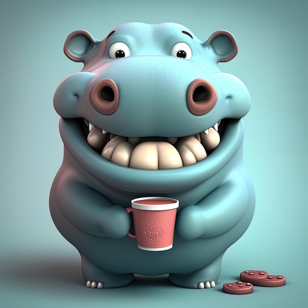 Collection of happy smiling joyful cartoon style Hippo characters for summer vacation design Cartoon Hippo smiling avatar generative AI