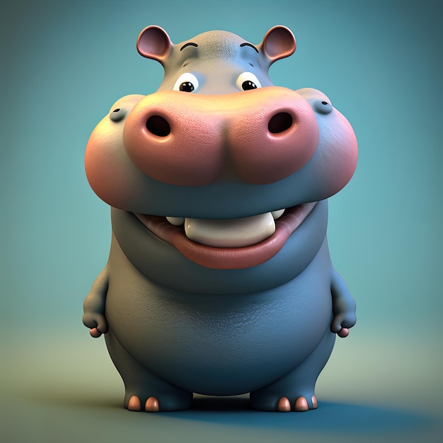 Collection of happy smiling joyful cartoon style Hippo characters for summer vacation design Cartoon Hippo smiling avatar generative AI