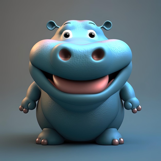 Collection of happy smiling joyful cartoon style Hippo characters for summer vacation design Cartoon Hippo smiling avatar generative AI