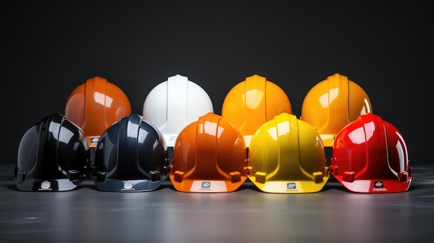 Photo a collection of hard hats