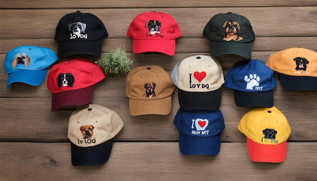 Photo a collection of hats with the word love on them