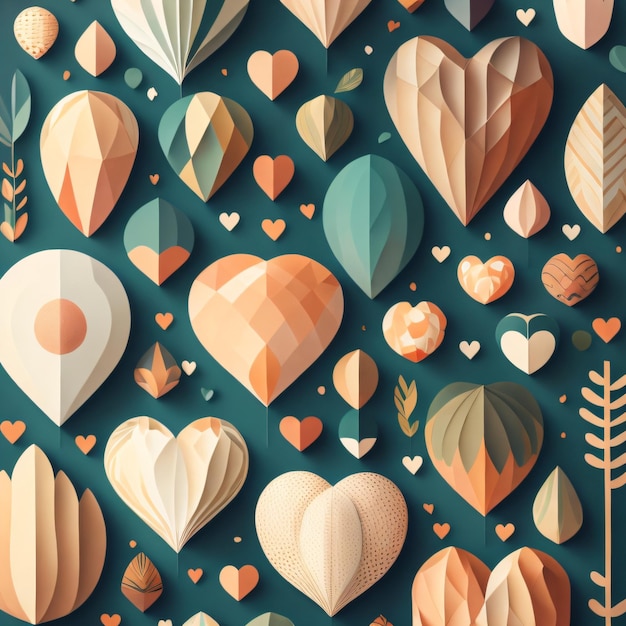 A collection of hearts and hearts on a blue background