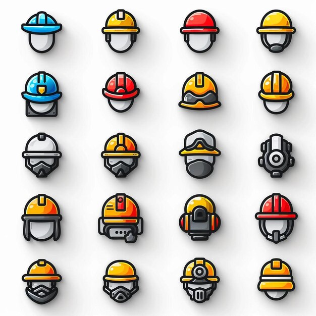 Photo a collection of helmets with different colors and shapes