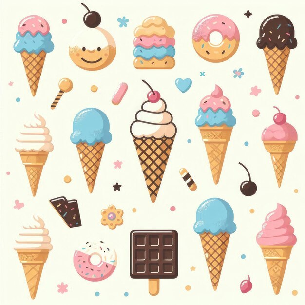 Photo a collection of ice cream cones with a smile on them