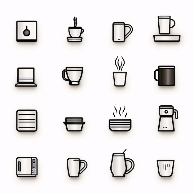 a collection of icons of different types of cups