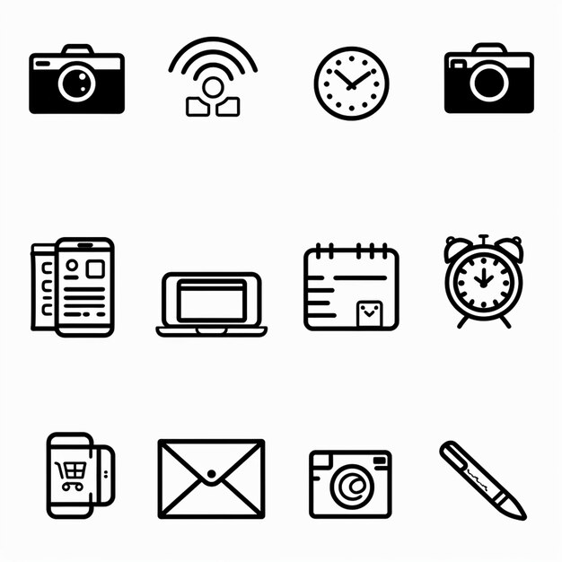 a collection of icons including a digital camera and a camera with a picture of a camera on it