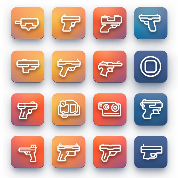 Photo a collection of icons including a gun and a gun