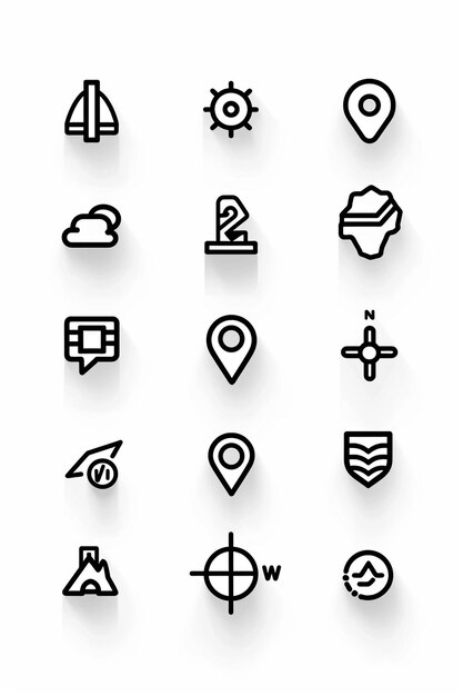 Photo a collection of icons including a map and a map of the world