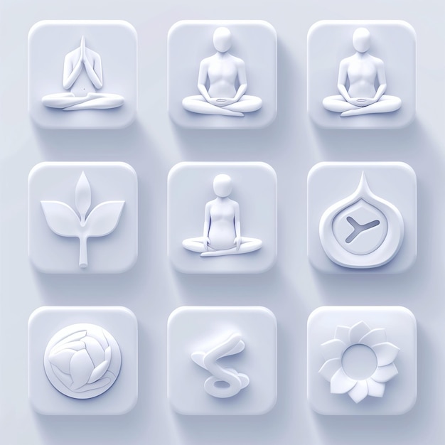 a collection of icons including one of the symbols of a yoga class