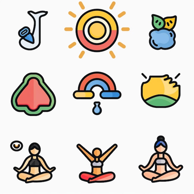 a collection of icons including a rainbow and a bird