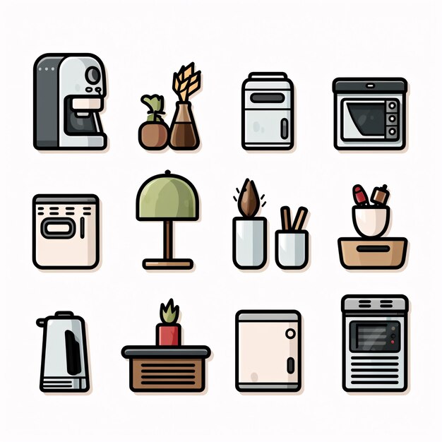 Photo a collection of icons of kitchen appliances