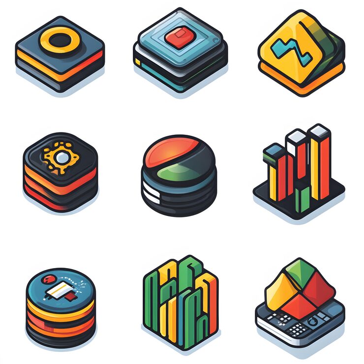 Photo collection of icons representing data with visuals of data tables database structures and analytics charts includes images of information management data visualization and statistical analysis