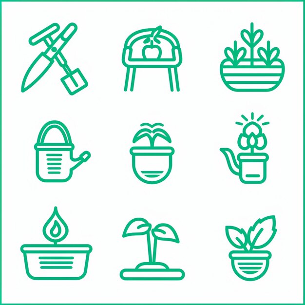 a collection of icons with a garden tools on them