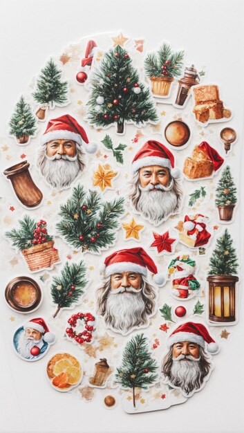коллекция иллюстраций наклейки на тему Рождества и зимы 22