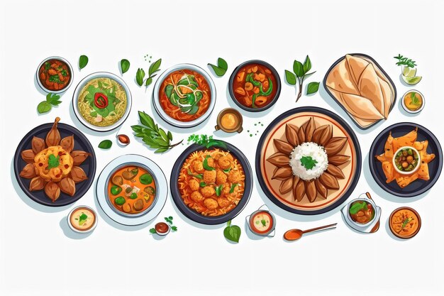 a collection of illustrations of delicious Arabic dishes suitable for restaurant menus or banners