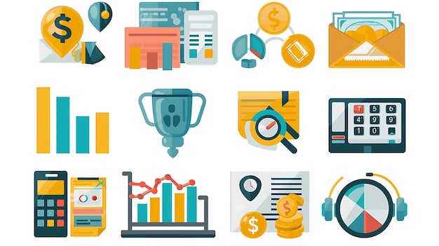 a collection of illustrations including one that says  financial services