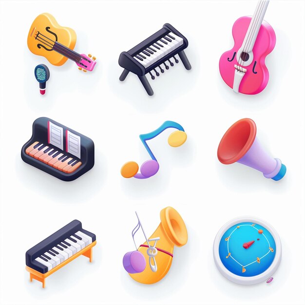 Photo a collection of images of different musical instruments and a musical instrument