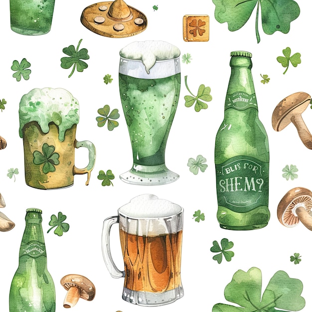 a collection of images of different types of beer and clovers